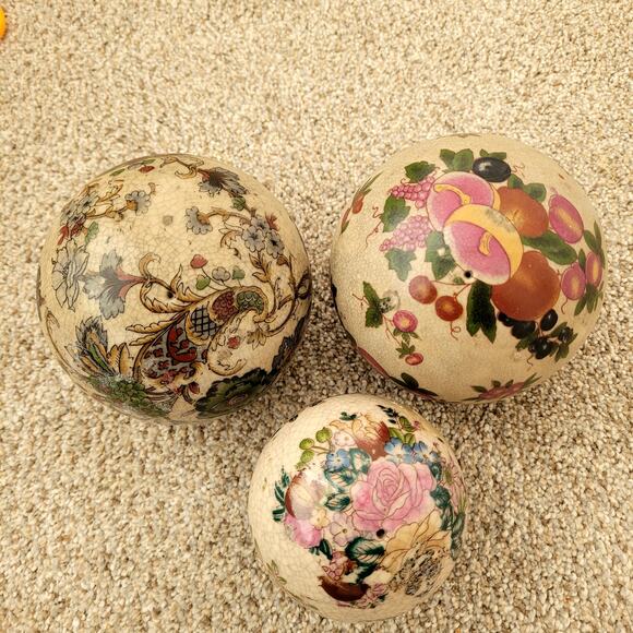 Vintage Crackle Porcelain Carpet Balls Set of 3 - Picture 1 of 5